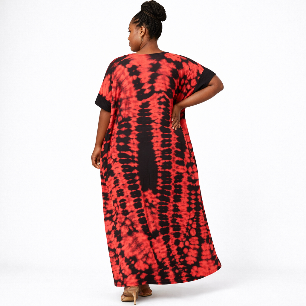 Quality Red and Black Tie Dye Long Gown